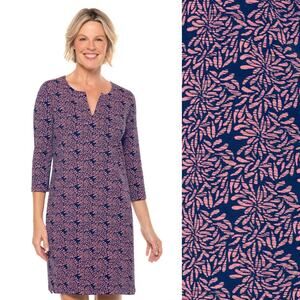 Coolibar Oceanside Tunic Dress, Peachy Pink Etched Flowers M - EUC, UPF 50+ Sun